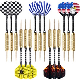 Steel Tip Darts Set 18 Grams (15 Pack), Aluminum Shafts & Dart Flights & Brass Barrels, Perfect for Every Rec Room, Man Cave, Bar and Game Room