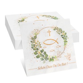 Pack of 60 Napkins Christening Napkins Communion Green Communion Decorative Napkins Green Christening Decoration for Christening Communion Confirmation and More (33 x 33 cm)