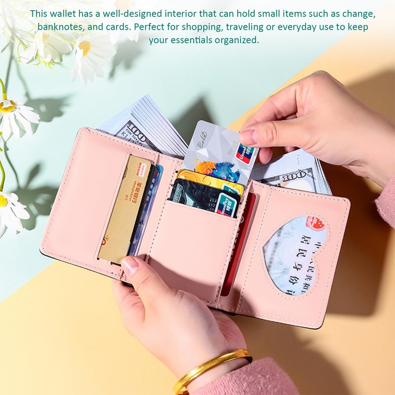 2 Pieces Women's Short Wallet, Cute Flower Wallet, Folding Wallet,