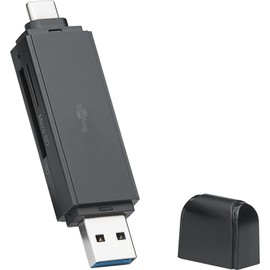 goobay 58261 USB C 2 in 1 Card Reader/USB 3.0 Card Reader/SD Card Reader PC, Laptop, TV/for Micro SD and SD Memory Cards/SuperSpeed of up to 5.0 GBit/s/Plug & Play/Black