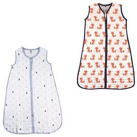 Hudson Baby Safe Sleep Wearable Muslin Sleeping Bag, 2 Pack, Anchor/Foxes, 12-18 Months