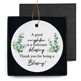 Adorno para vecinos con texto en inglés «Thank You» para inauguración de la casa «A Good Neighbor is a Welcome Blessing»