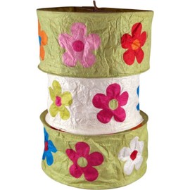 GURU SHOP Lokta Round Boho Paper Pendant Lampshade Lhasa, Handmade Paper - Green, Lokta Paper, 42 x 28 x 28 cm, Asian Paper & Fabric Lampshades