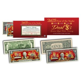 2025 Chinese New YEAR OF THE SNAKE Lucky Money $1 & $2 Set DUAL 8s GOLD SNAKES