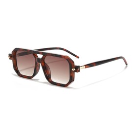 LJCZKA Retro 70s Square Sunglasses for Men and Women, Classic Aviator Glasses, Flat Square with Double Bridge, UV400 Protection, Tortoiseshell Gradient Brown