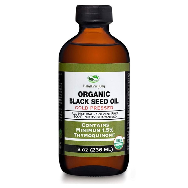 Certified Organic Black Seed Oil - Pure and Cold Pressed - 8 oz Glass Bottle Non-GMO Vegan undiluted - Nigella Sativa Hexane Free Halal - Contains 1.5% Thymoquinone