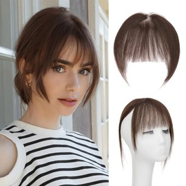 MY-LADY Clip In Bangs Human Hair Bangs 100% Real Human Hair Clip on Wispy Bangs Fringe with Temples Hairpieces for Women