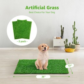 Artificial Dog Grass Pee Pad 26" x 17" 2 Pack, Washable Indoor Potty Training Replacement Grass Turf for Puppy, Reusable Realistic Fake Grass Pads for Dogs, Easy to Clean with Drainage Holes