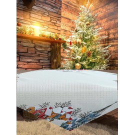 KAMACA Tablecloth 85 x 85 cm with Filigree Embroidery Kitchen Dining Table Decoration Eyecatcher in Autumn Winter Christmas (Villages with Church)