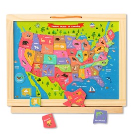 GRINNIE USA Map Puzzle for Toddlers 3 4 5 Years Old, Magnetic Wooden Jigsaw Learning Puzzle with Writing Board for Kids Age 4-6, Preschool Educational Toy Gift for Boys Girls Birthday Christmas