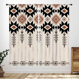 Southwestern Tribal Aztec Curtains,American Native Ethnic Western Boho Triangular Geometric Vintage Beige Window Treatments for Bedroom Living Room Kitchen Drapes 2 Panels,42X54 Inch