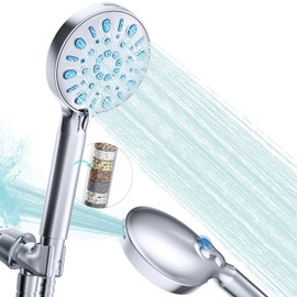 VXV 5 Inch Filtered Shower Head with Handheld, Removes Chlorine & Hard Water, High Pressure 8-Mode, Built in Power Wash, Showerhead with 71" Shower Hose & Shower Bracket(Chrome)