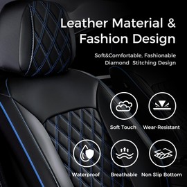 Huidasource Car Seat Covers Front Seats, Leather Front Seat Covers, Truck Seat Covers Universal Fit Front Seat, Airbag Compatible, for Most Cars, Vans, Trucks, SUVs(Front Pair/Black&Blue)