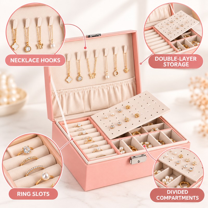 Double-Layer Jewelry Box for Organized Storage – Leather Case with