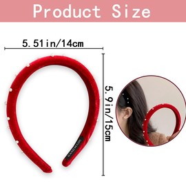 4 PCS Pearl Velvet Headband Black Head Bands Fashion Red Headdress Vintage Turban Non Slip Soft Thick Padded Hair Hoops No Teeth Headwear Grace Hair Accessories for Women Girls Hairstyle Decoration