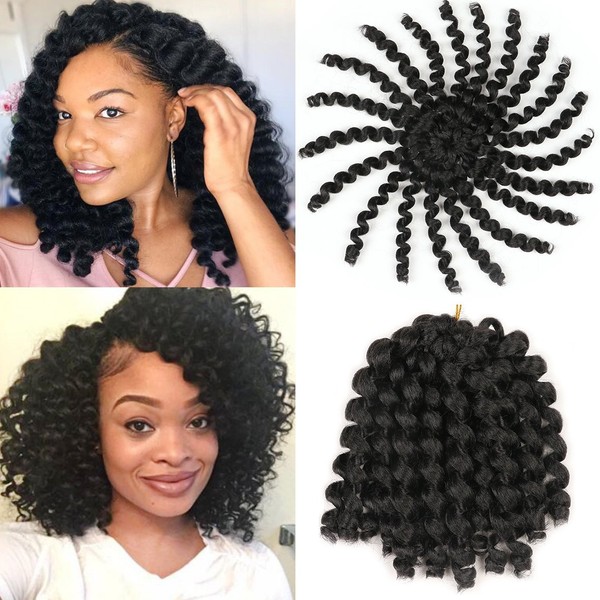 6 Pcs Jumpy Afro Kinky Twist Crochet Braid Natural Black Jamaican Bounce Synthetic Braiding Hair Extension 8 Inch 20 Strands 1B