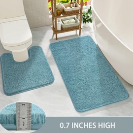 HOMORE Bathroom Rug Set 2 Piece, Soft Absorbent Bath Mats Set,Machine Washable Spa Blue Bath Rug Sets for Bathroom Non Slip,(21"x34"+21"x21") Plush Shaggy U Shape Contour Toilet