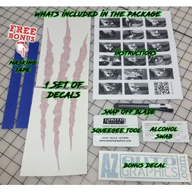 Az Auto Graphics Claw Decal Headlight Monster Scar Kit Marks Tear Scratch Car Truck Sticker (RED)
