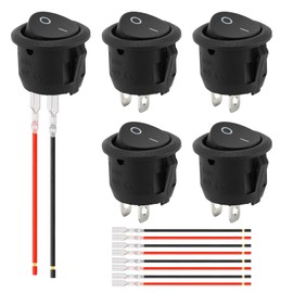 Pack of 5 Toggle Switches Supplied Complete with Cable 15 cm, Rocker Switch 6A/250V 10A/125V, 12 Volt Switch, Micro Switch, On/Off Switch, Toggle Switch, Main Switch, Cord Switch for Car, Boat