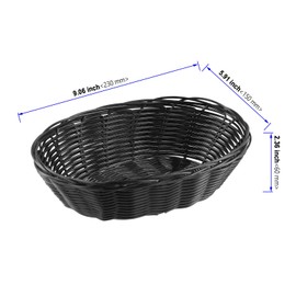KOHAND 20 Pack 9 x 6 x 2.4 Inch Black Wicker Bread Basket, Woven Oval Plastic Basket Serving Baskets, Empty Woven Baskets for Storing Food, Bread, Fruits, Vegetables