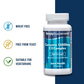 Curcumin Capsules 12000mg | High Strength with Bioperine Black Pepper Extract | Active Ingredient of Turmeric | 90 Capsules = Up to 3 Month Supply | Manufactured in The UK