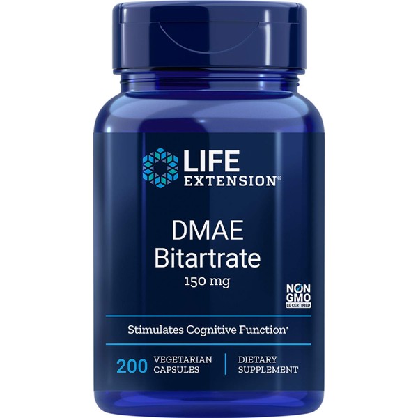 Life Extension DMAE Bitartrate (dimethylaminoethanol) 150 mg, 200 Vegetarian Capsules