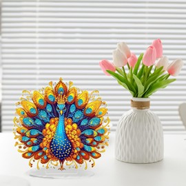 GHHKUD Peacock Diamond Painting Desktop Decoration for Adults Children, Diamond Painting Table Decoration, 5D Diamond Painting Pictures Kits, DIY Diamond Painting Decoration for the Desk, Box Package