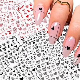 YOKSAS Pegatinas De Corazón De Arte De Uñas Rojas Negras, 8 Hojas De Calcomanías Holográficas De Uñas De Corazón De San Valentín Para Uñas Acrílicas