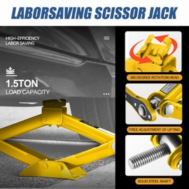 Auto Dynasty Scissor Jack, 1.5 Ton (3306 LBS) Portable Car Lift Jack, Quick Lift Car Tire Changing Kit with Extended Ratchet Wrench for SUV MPV Auto, Yellow