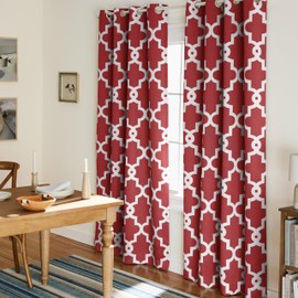 TOWN & COUNTRY EVERYDAY Ironwork Geo Trellis Sateen Indoor Curtains, Room Darkening Blackout, Grommet Top, Energy Efficient, 2-Pack Set, 52"x84", Burgundy
