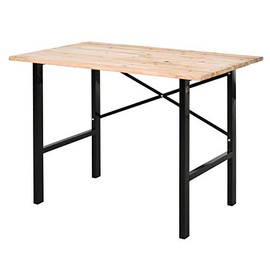 HOMCOM 46"L x 28"W Fir Wood Work Bench, Tool Table for Garage with X-Shape Bracket for High Stability, and Large Tabletop, Natural/Black