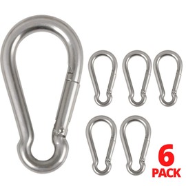 Performore 6 Pack of 2 1/4 Inches Stainless Steel Safety Spring Snap Hook Carabiner, Multi-Purpose Heavy Duty Stainless Steel Carabiner Clips for Keys Swing Set Camping Fishing Hiking Traveling
