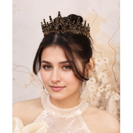 Yheahin Vintage Crystal Crown and Tiara for Women Bridal Wedding Rhinestone Tiara Princess Queen Crown Gothic Black Tiara Headpieces for Cosplay Costume Birthday Party (Black)