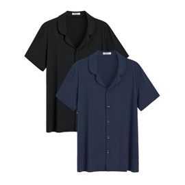 Latuza Men's Soft Button Down Pajama Shirt 2 Pack, Black/Navy, X-Large