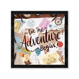 Black Travel Shadow Box Frame with Slot, Let The Adventure Begin Boxes Frames for Fund, 8x8 Memory Box for Keepsakes, Travel Gifts and Decorations, 12