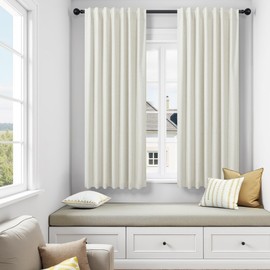 DANCURTON Short Length Blackout Curtains for Nursery Bedroom 63 Inches Long Pretty Room Darkening Thermal Curtains for Summer Heat Back Tab Rod Pocket Cotton Textured Thick Linen Drapes Traverse Cream