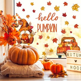 Generic AnyDesign 6 Sheets Fall Window Clings Orange Pumpkin Truck Gnome Reusable Window Decals for Thanksgiving Autumn Harvest Holiday Supplies Glass Home Decor, 14.2 x 11inch