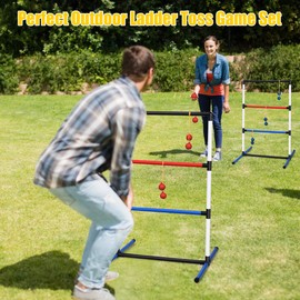 Goplus Ladder Toss Game Set, Indoor/ Outdoor Ladder Ball Toss Game Set with 6 PE Bolas & Carrying Bag, Built-in Score Tracker, 40 x 24.5 Inches, Fun Game for Yard, Lawn, Beach