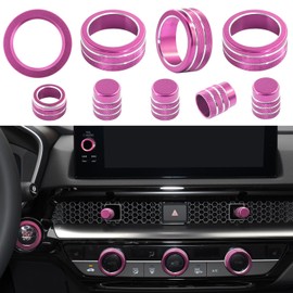 LOCOY Air Conditioning Vent Knob Cover for Honda Civic Accessories 2022-2024 2025, for CRV 2023 2024 2025 Start Stop Push Button Ring, Vent Lever Trim, AC Switch/Volume Knob Cover (9pcs Pink)