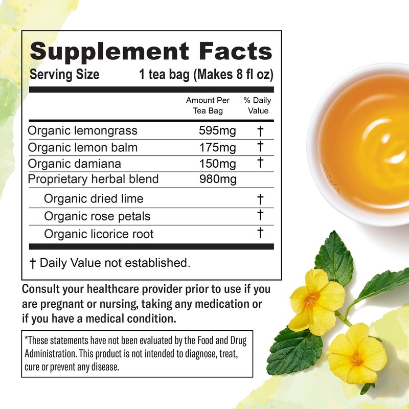 Numi Organic Tea Damiana Uplift, 48 Herbal Tea Bags for