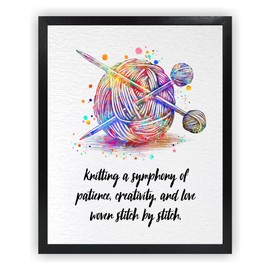 Dignovel Studios 8X10 Unframed Knitting Art Watercolor Print Wall Art Knitted Woman Sewing Room Wall Hanging Decor DN901