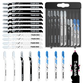 T-Shank Jigsaw Blades Set with Case, 20Pcs Assorted Replacement Jigsaw Blades for Wood, Plastic and Metal Cutting (T118AF, T118BF, T101AO, T119BO, T101B, T101BR, T111C, T244D, T144D)