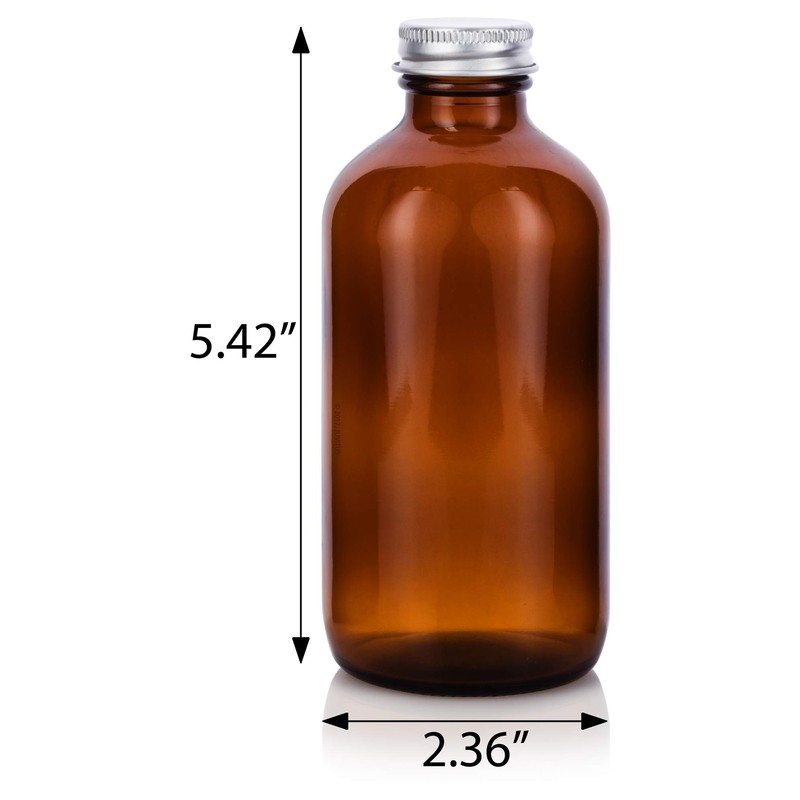 JUVITUS (4 Pack) 8 oz Amber Glass Boston Round Bottle