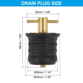 PATIKIL 1-1/4" Boat Drain Plug, T Handle Brass Boat Plug Snap Drain Marine Twist Plug Rubber Plugs for Yachts Kayaks Marine Boat Drains