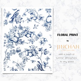 jinchan Floral Shower Curtain, Blue Flower Shower Curtains for Bathroom, Vintage White Waterproof Fabric Shower Curtain Elegant Luxury Plant Shower Curtain Set with Hooks (Eden Blue 70x72)