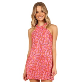 Petal & Pup Women's Melody Plisse Halter Mini Dress, Hot Pink