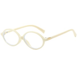 Onrtry Retro Oval Glasses for Women Men Fake Nerd Glasses Round Non-prescription Computer Eyeglasses(beige)