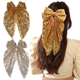 NUOSYI sequin bows clips for kids girls women 2pcs (mixed, one size)