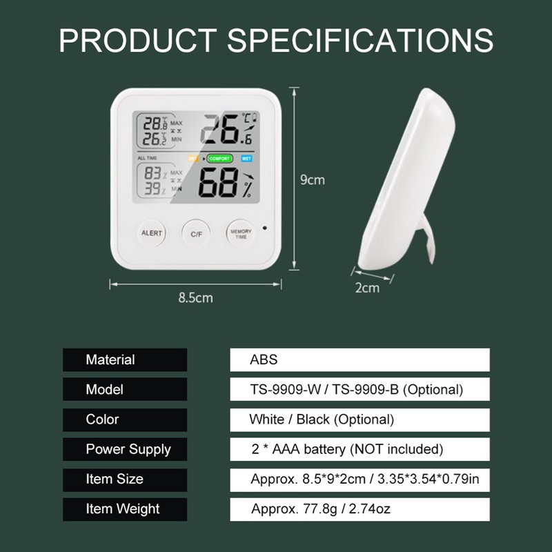 High Precision Magnetic Thermometer Hygrometer Digital Thermo-Hygrometer with LCD Screen