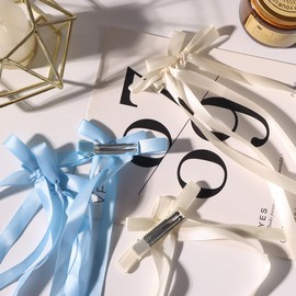 MOTIBACK 12 Stück Schleifen Haare, Haarspange Schleife für Damen und Mädchen, Seidige Satin Haarschleifen mit Langem Schwanz, Haarschleife Schleife(Beige, Schwarz, Lila, Grün, Blau, Rosa)